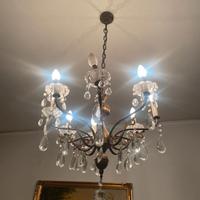 Lampadario in ottone e gocce cristallo