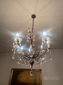 Lampadario in ottone e gocce cristallo