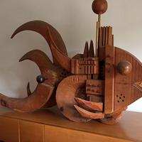 F.Codogotto scultura pesce in legno pezzo unico