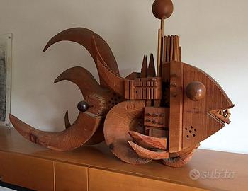 F.Codogotto scultura pesce in legno pezzo unico