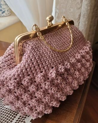 Club bag borsa uncinetto fatta a mano rosa oro