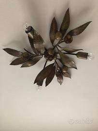 Plafoniera in ottone brunito a 3 luci ghiande