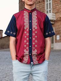 Camicia uomo cotone ricamo gocce oro argento