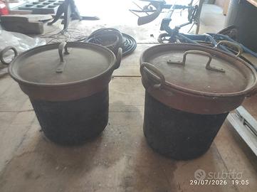 Coppia Calderoni Antichi in Rame Massiccio +Coperc