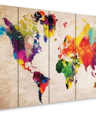 Quadro su tela mappa del mondo colorata 5 pannelli