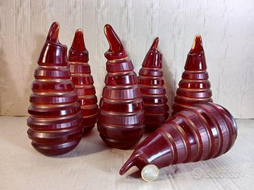 n.6 vasi in vetro soffiato, molato e battuto