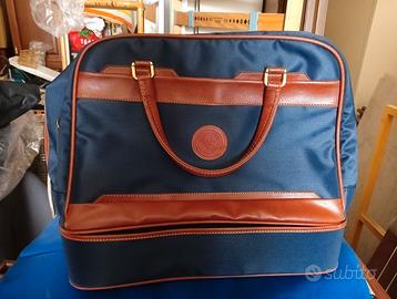 Borsone elegante blu con inserti in pelle