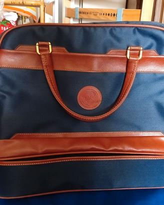 Borsone elegante blu con inserti in pelle