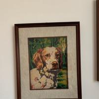 Quadro mezzo punto vintage- ritratto cane cornice