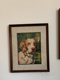 Quadro mezzo punto vintage- ritratto cane cornice