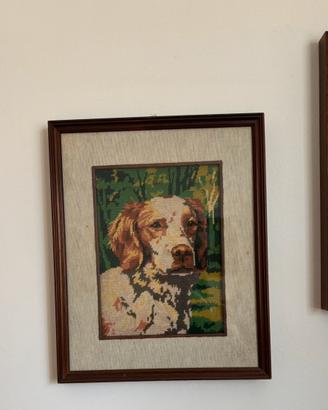 Quadro mezzo punto vintage- ritratto cane cornice