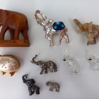 COLLEZIONE 9 ELEFANTINI - LEGNO, ARGENTO 925, ETC