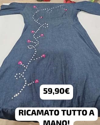 ABITO A PALLONCINO DENIM RICAMATO A MANO