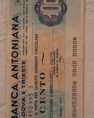 miniassegno  anni 70 della banca  antoniana