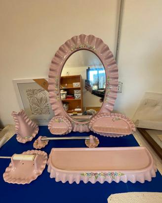 set da bagno in ceramica rosa anni '60