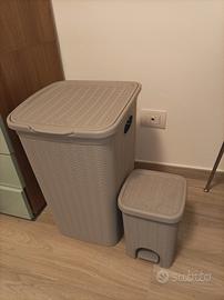porta biancheria grigio + pattumiera da bagno