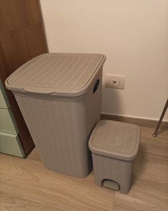 porta biancheria grigio + pattumiera da bagno
