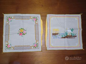 2 Federe per Cuscini Quadrati Ricamate VINTAGE