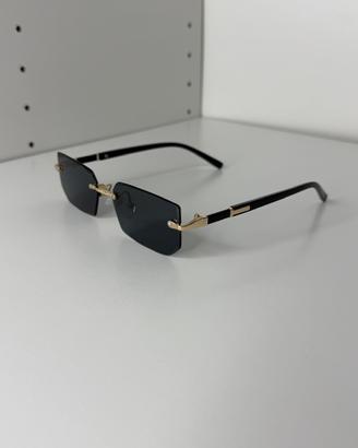 Occhiali da sole rimless neri oro rettangolari