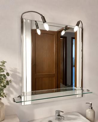 Specchio bagno con luce e mensola in vetro