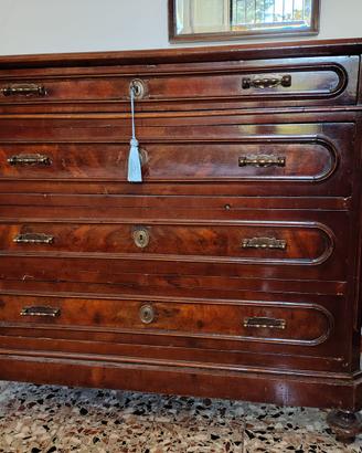 Cassettiera in legno massello e radica primi 900