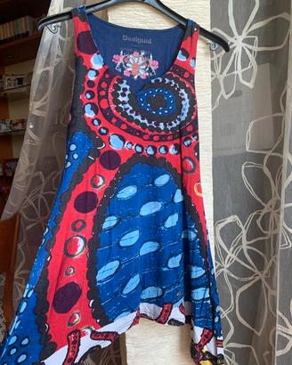 Abito asimmetrico fantasia rossa e blu Desigual