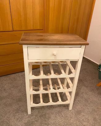 Mobiletto Portabottiglie in Legno con Cassetto