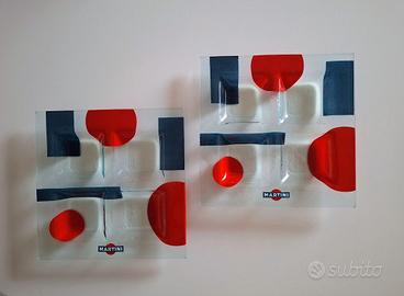 Due piatti aperitivo Martini Pop Art vintage vetro
