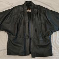 Giacca artigianale in pelle blu da donna