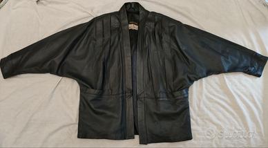 Giacca artigianale in pelle blu da donna