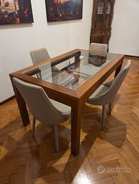 Tavolo da pranzo artigianale legno e vetro
