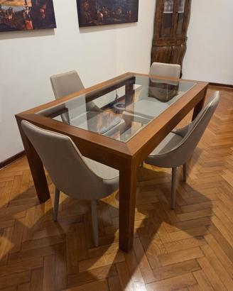 Tavolo da pranzo artigianale legno e vetro