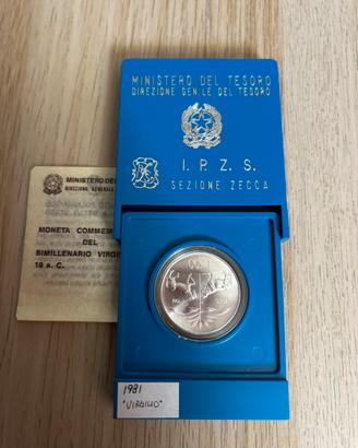 Moneta argento Lire 500 1981 Virgilio
