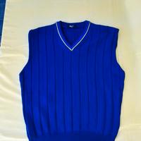Gilet maglia  in lana  a  coste ,blu scollatura  V