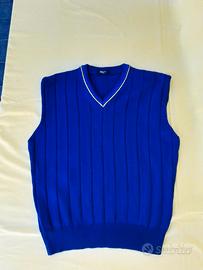 Gilet maglia  in lana  a  coste ,blu scollatura  V