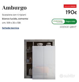 Delizioso mobiletto scarpiera cemento e bianco