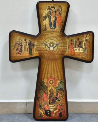 Croce in legno stile icona bizantina - Arte sacra