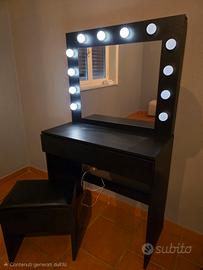 Toeletta Trucco Nera con Luci e Sgabello 