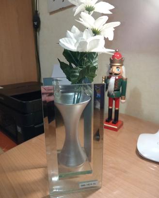 Vaso porta fiori o candele in vetro color argento