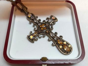 Collana Vintage Con Ciondolo a Croce Crocifisso