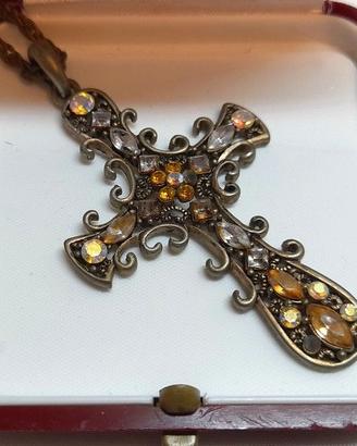Collana Vintage Con Ciondolo a Croce Crocifisso