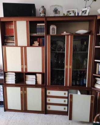 Libreria/parete attrezzata noce e bianco