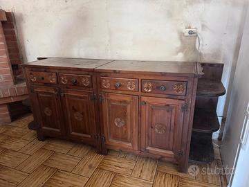 Credenza in legno massello con pensili 4 ante