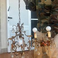 Lampadario e 1 applique metallo e cristallo