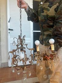 Lampadario e 1 applique metallo e cristallo