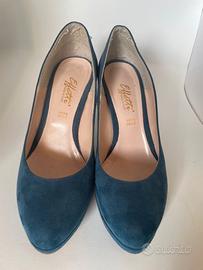 Decolté in pelle scamosciate blu denim