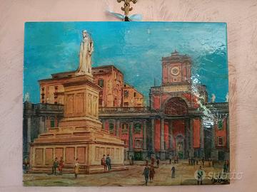 Vecchio quadro decorativo su mattonella firmato
