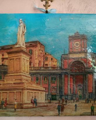 Vecchio quadro decorativo su mattonella firmato