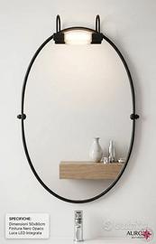SPECCIO BAGNO IN FERRO OVALE NERO PACO LUCE LED