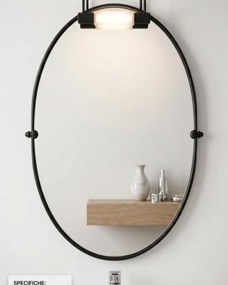 SPECCIO BAGNO IN FERRO OVALE NERO PACO LUCE LED